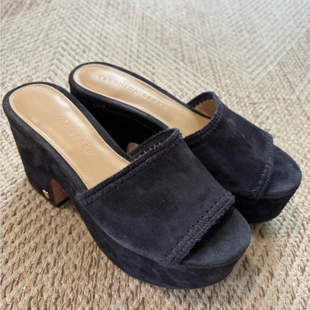 Veronica Beard Navy Suede Platform Mule Sandals